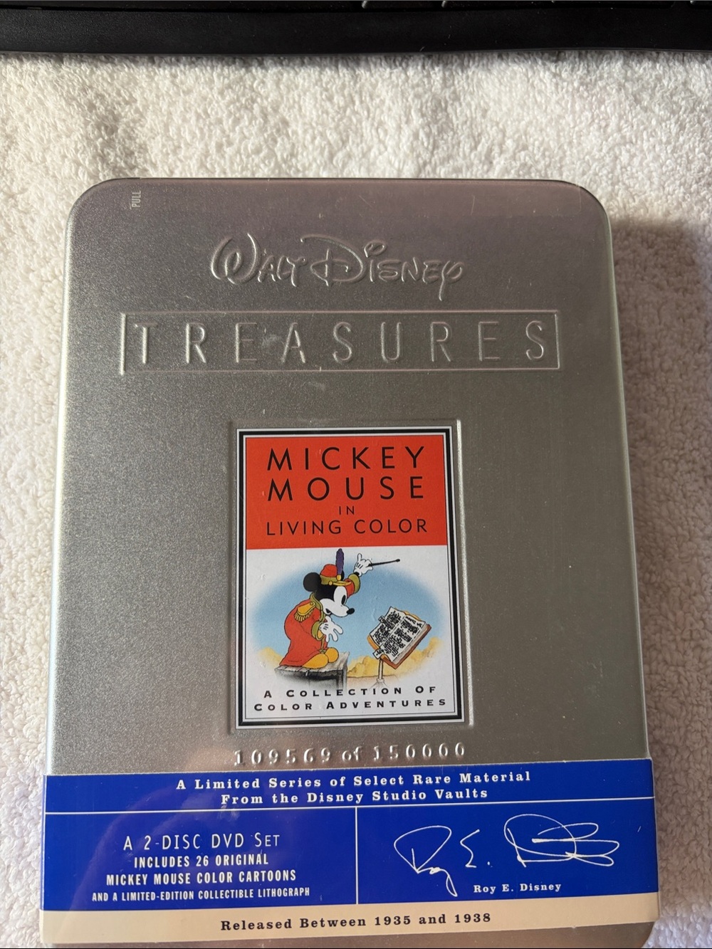 Walt Disney Mickey Mouse Collectible Tin - Silver with Blue and Red Panel SEALED